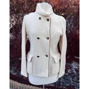 Vtg Henry Cottons Women Cream Jacket Wool Double Breast Plaid Lining Horn Button